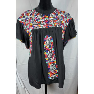 Layerz Clothing Blouse Small Black Floral Embroidery Lace Detailed Cuff